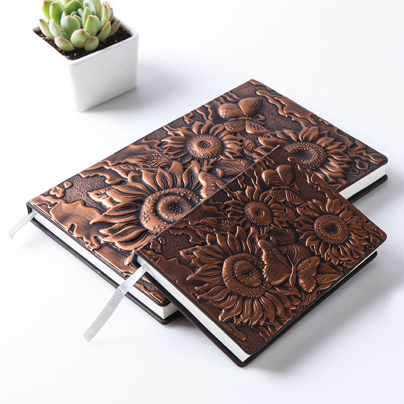 Anaglyph-Cuaderno de girasol dorado, planificador Retro, libro de bronce, suministros escolares, cultura de oficina y educación