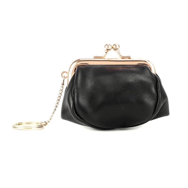 Portable Leather Coin Card Key Ring Wallet Pouch Mini Purse Kiss-Lock Change Bag X7YA: Black S