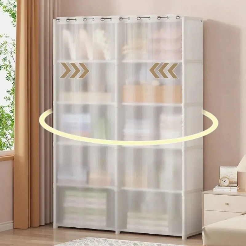 Multi-layer Storage Rack Portable Clothes Organizer Cabinet Dustproof Wardrobe Storage Cabinet Multifunctional with Curtains
