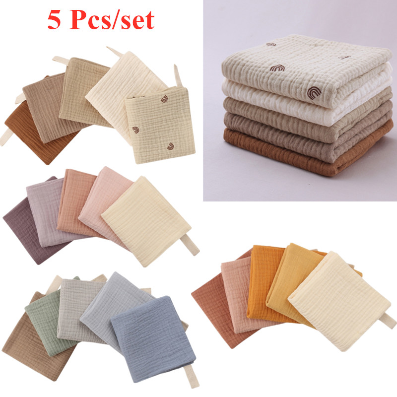 5 Pcs/set Soft Cotton Baby Face Towel Bath Towel Absorbent Gauze Newborn Burp Cloths Kids Washcloth Handkerchief Feeding Towel
