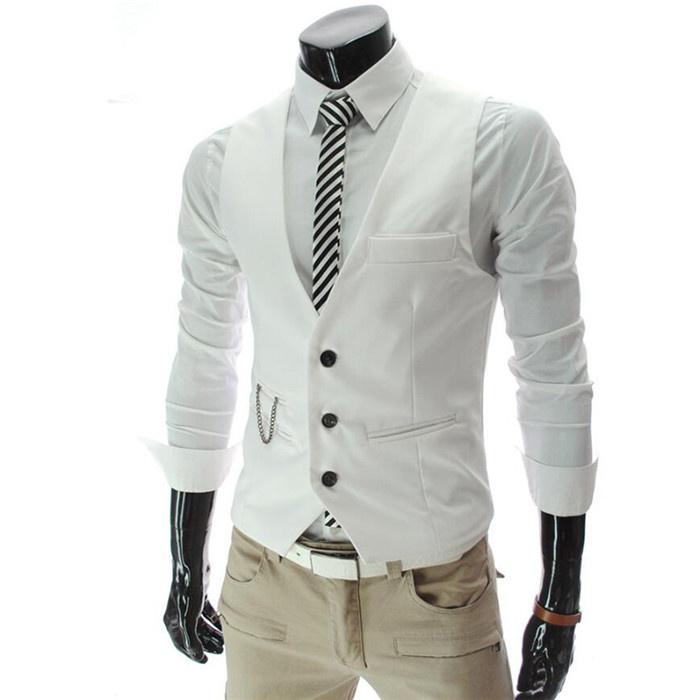 Formale Weste männer schlank Ärmellose Jacke Weste Blazer Männer Weste Colete Ropa hombre Chaleco hombre Anzüge Weste Männer Kleidung: Weiß / XL