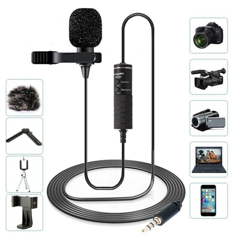 Microphone MB-Q01 6m Clip-on Lavalier Mini Audio 3.5mm Collar Condenser Lapel Mic for recording Canon / iPhone DSLR Cameras