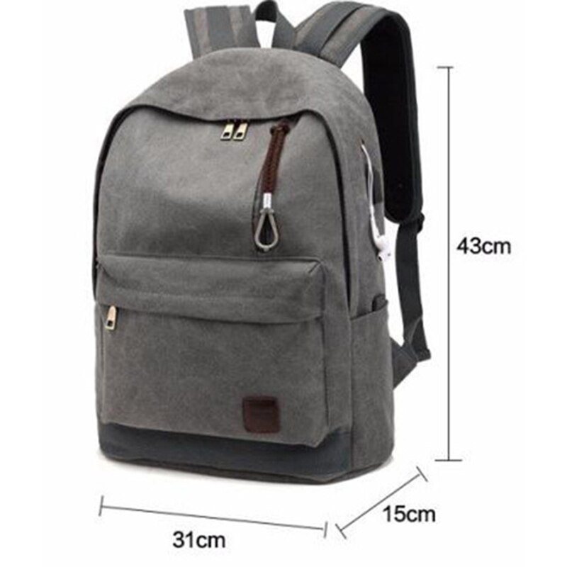 Boshikang Mens Rugzak Pure Katoenen Canvas Usb Opladen College Student Schooltassen Laptop Rugzak Voor Tiener