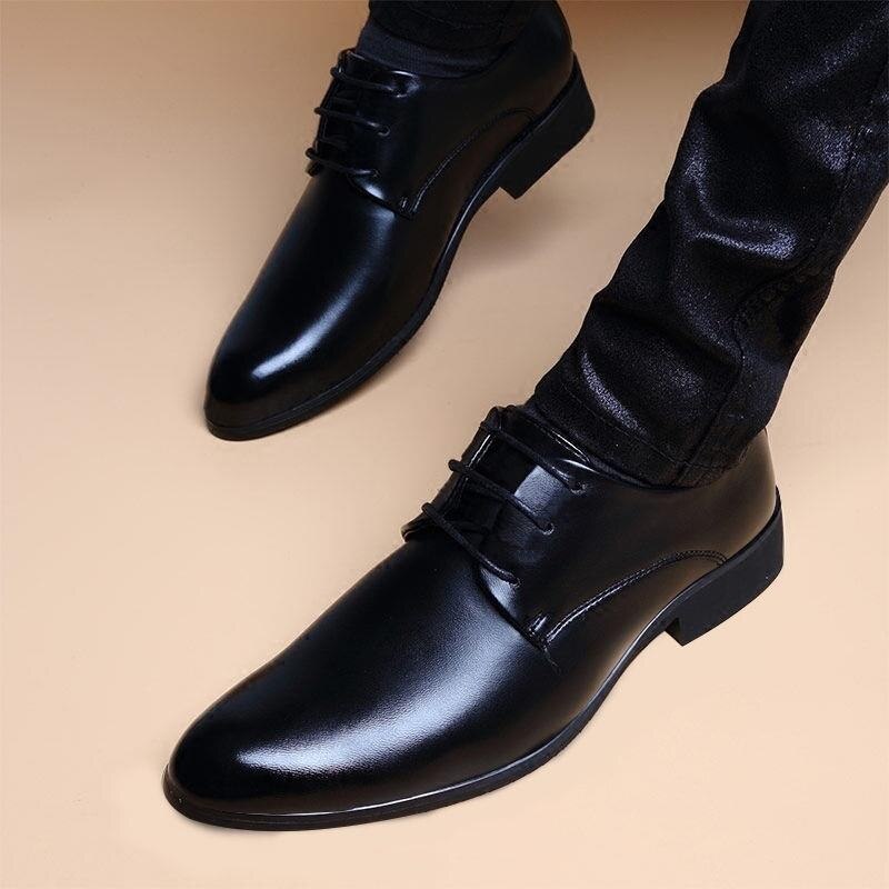 Men's Formal Shoes Soft Leather Men's Casual Flat Shoes Business Work Rubber Mens Flat Formal Shoes: 10