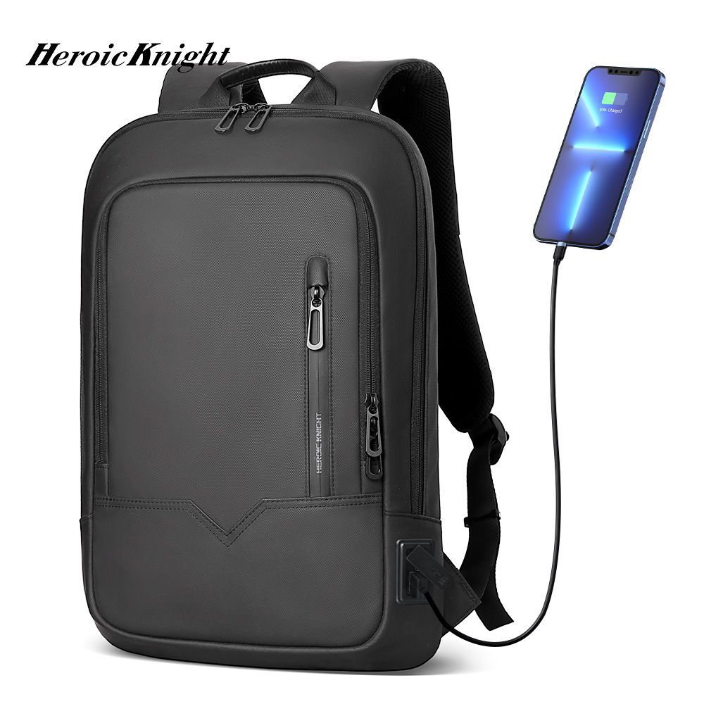 Heróico cavaleiro masculino mochila de negócios fino à prova dwaterproof água 14 "bolsa para portátil leve faculdade mochila moda feminina preto