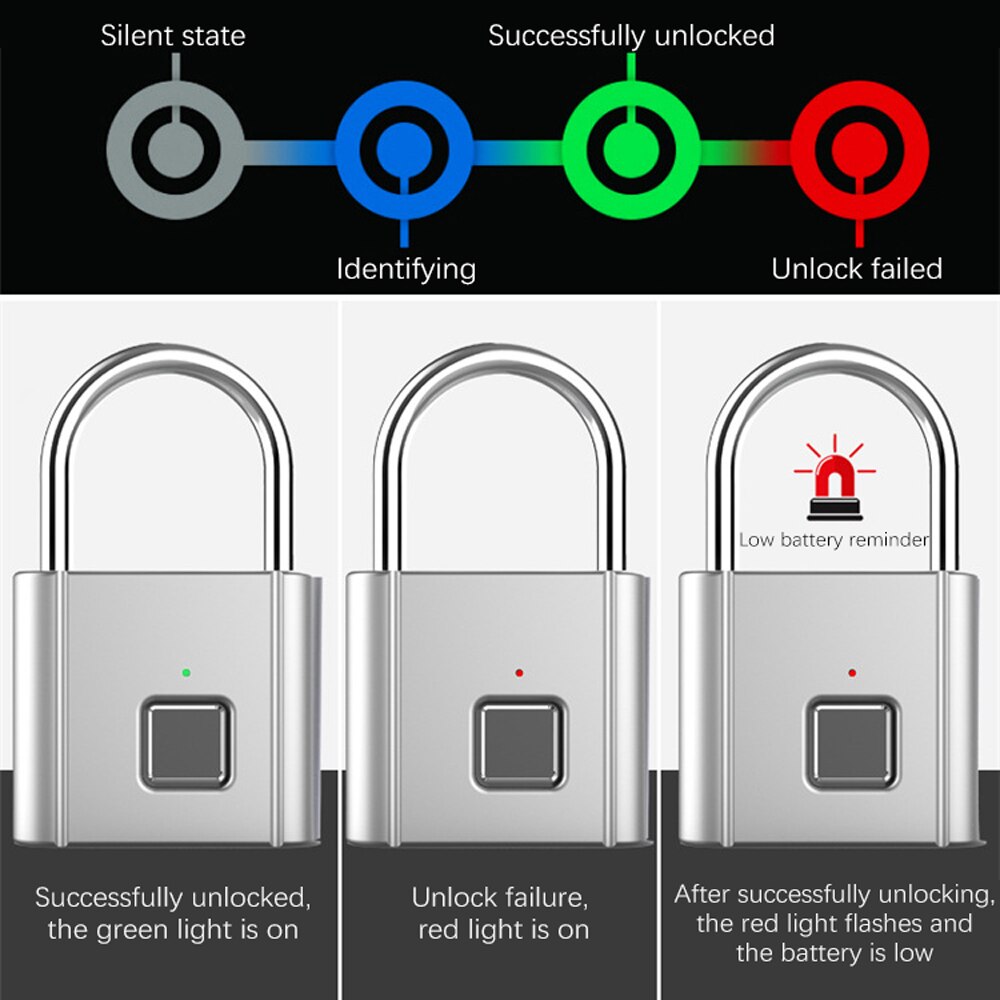 Keyless Smartlock Quick Unlock Fingerprint Door Lock Safe USB Zinc Alloy Anti Theft Lock Home Secure Safety Padlock