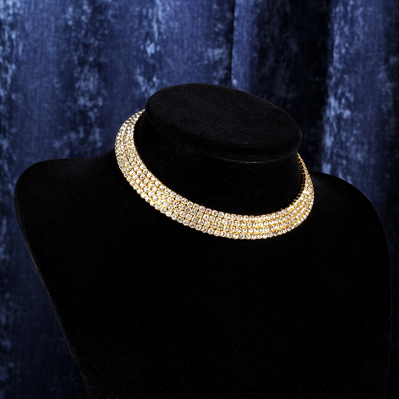 Gargantilla de cadena con cuello de cristal de Color plateado brillante para mujer, Gargantilla con diamantes de imitación para de boda, de joyería