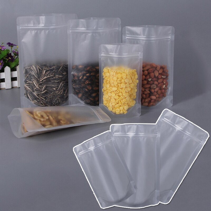 10Pcs Transparante Opbergtas Zelfdragende Ziplock Voedsel Verpakking Zak Thee Gedroogd Fruit Rits Zak Keuken Organizer