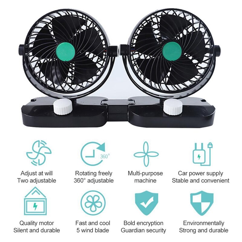 Mini 6 Inch Car Fan Double Head Shaking Small Electric Auto Fan Universal Summer Cooling Fan