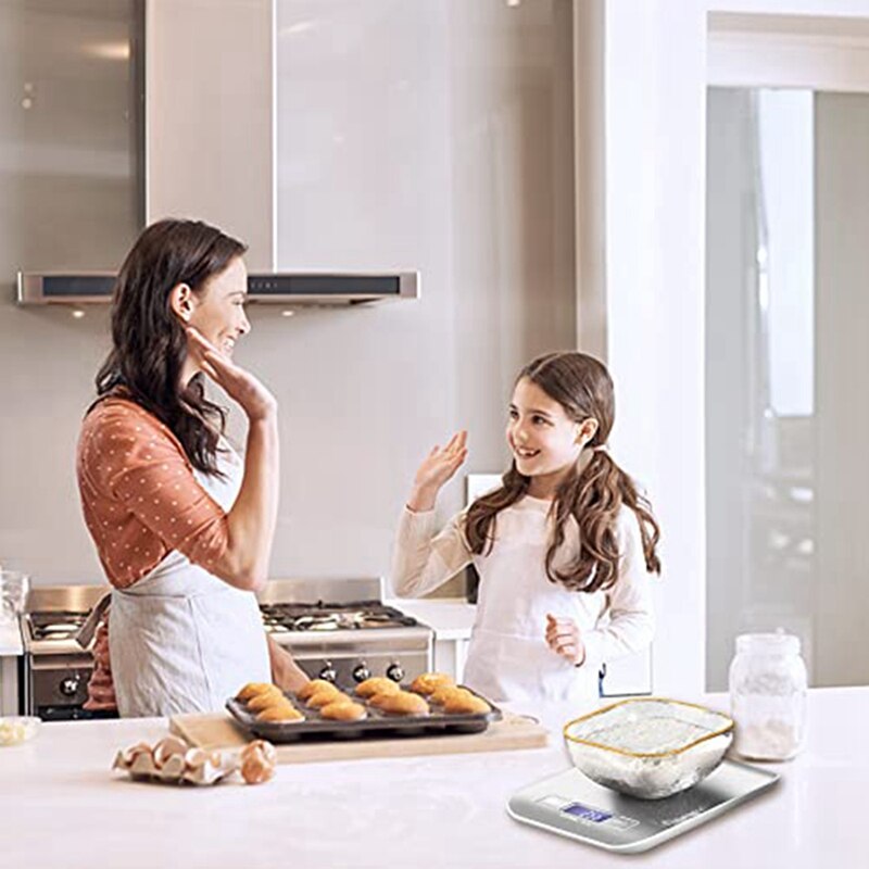 Báscula de Cocina Digital inteligente con función de tara, balanza de cocina de precisión de 5Kg/1G, pantalla LCD de acero inoxidable