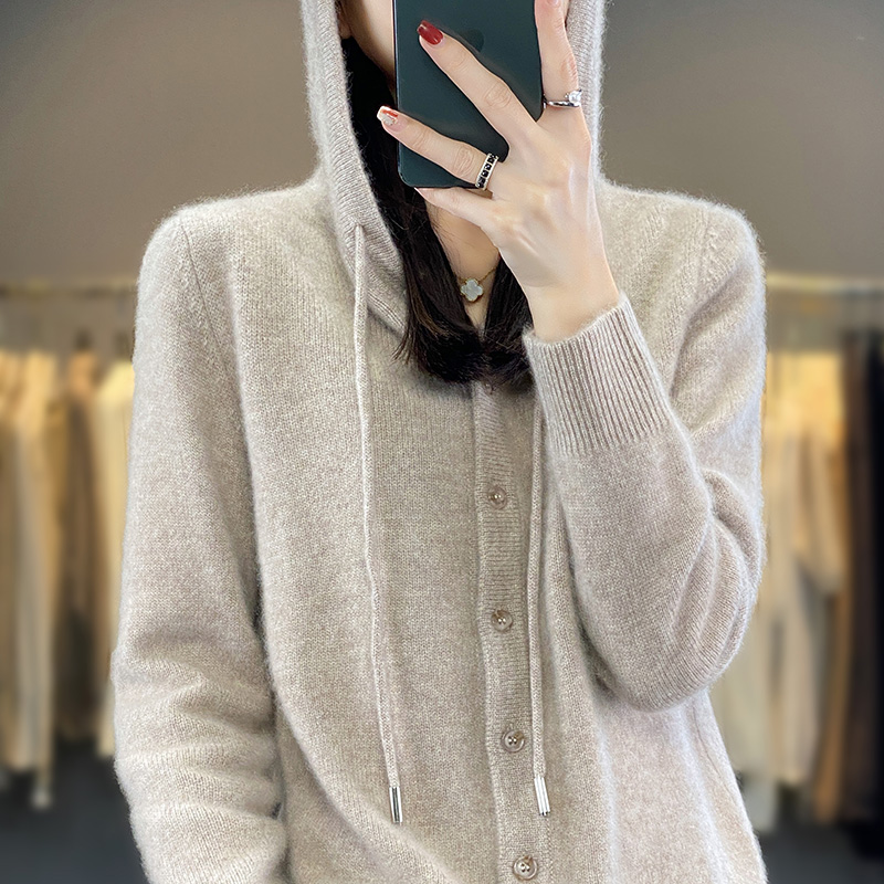 2025 novos cardigans de lã penteado camisola com capuz feminino manga longa malha outerwear senhora roupas de malha topos moda tendência casual: XXL / CAMEL