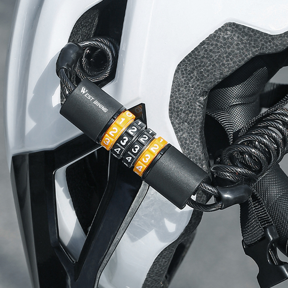 Candado de seguridad antirrobo para cascos de bicicleta, candados elásticos de 4 dígitos, combinación de contraseña, candado de Cable de acero para bicicleta de carretera