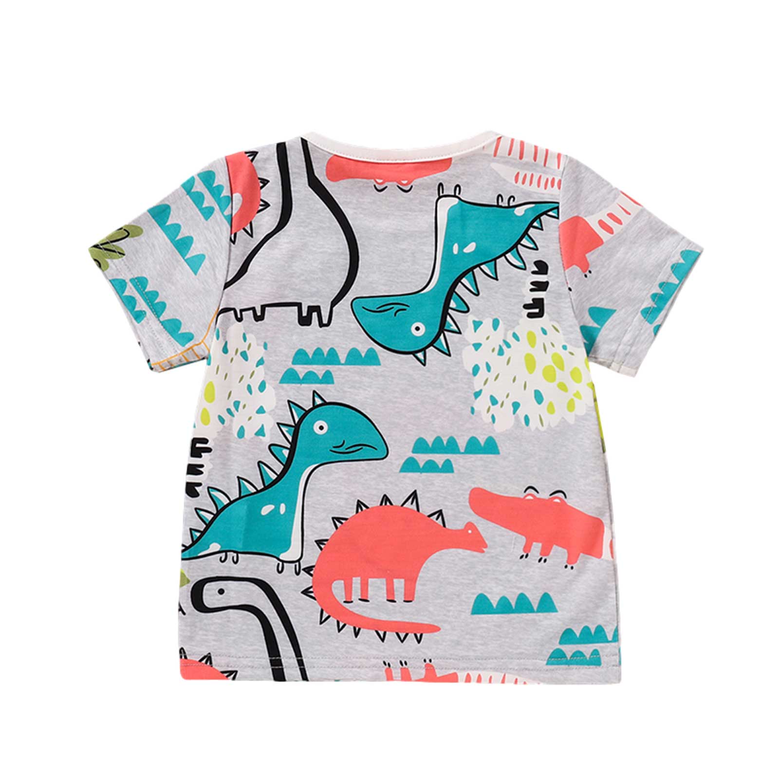 Kleine Jongens Zomer Ademend T-shirt, Creatieve Cartoon Dinosaurus Afdrukken Korte Mouw Ronde Kraag Top Kinderen Casual Kleding