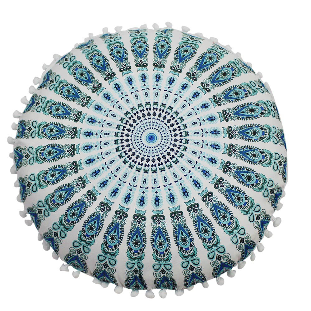 43*43cm indiska mandala golvkuddar runda bohemiska kuddar kuddar fodral textil kudde 3: G