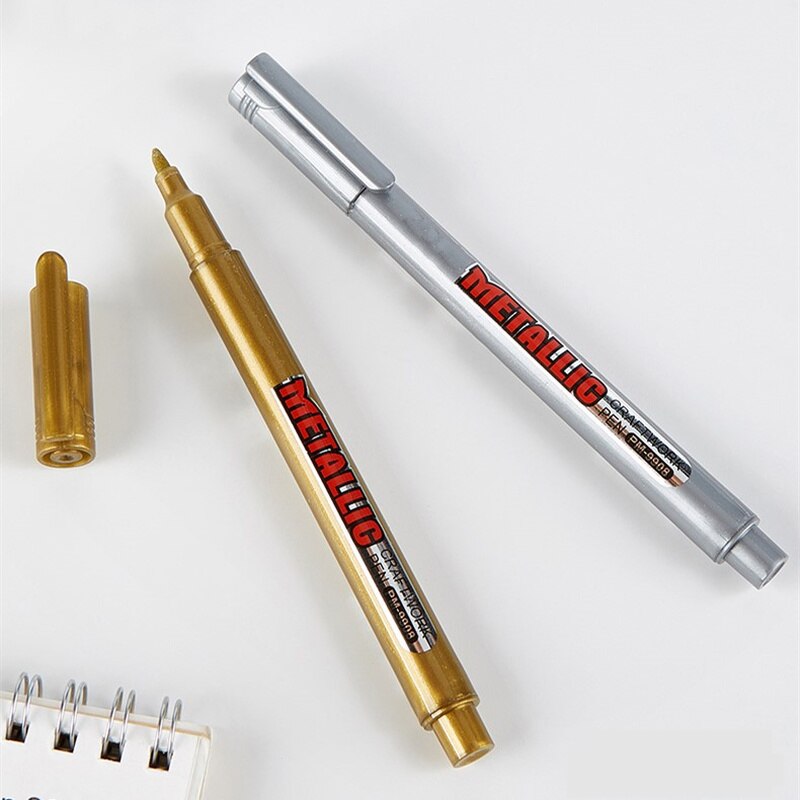 6Pcs Goud Zilver Epoxyhars Tekening Pen Goud Leafing Punt Pen Marker Acryl Verf Hoogtepunten Metallic Permanente Marker