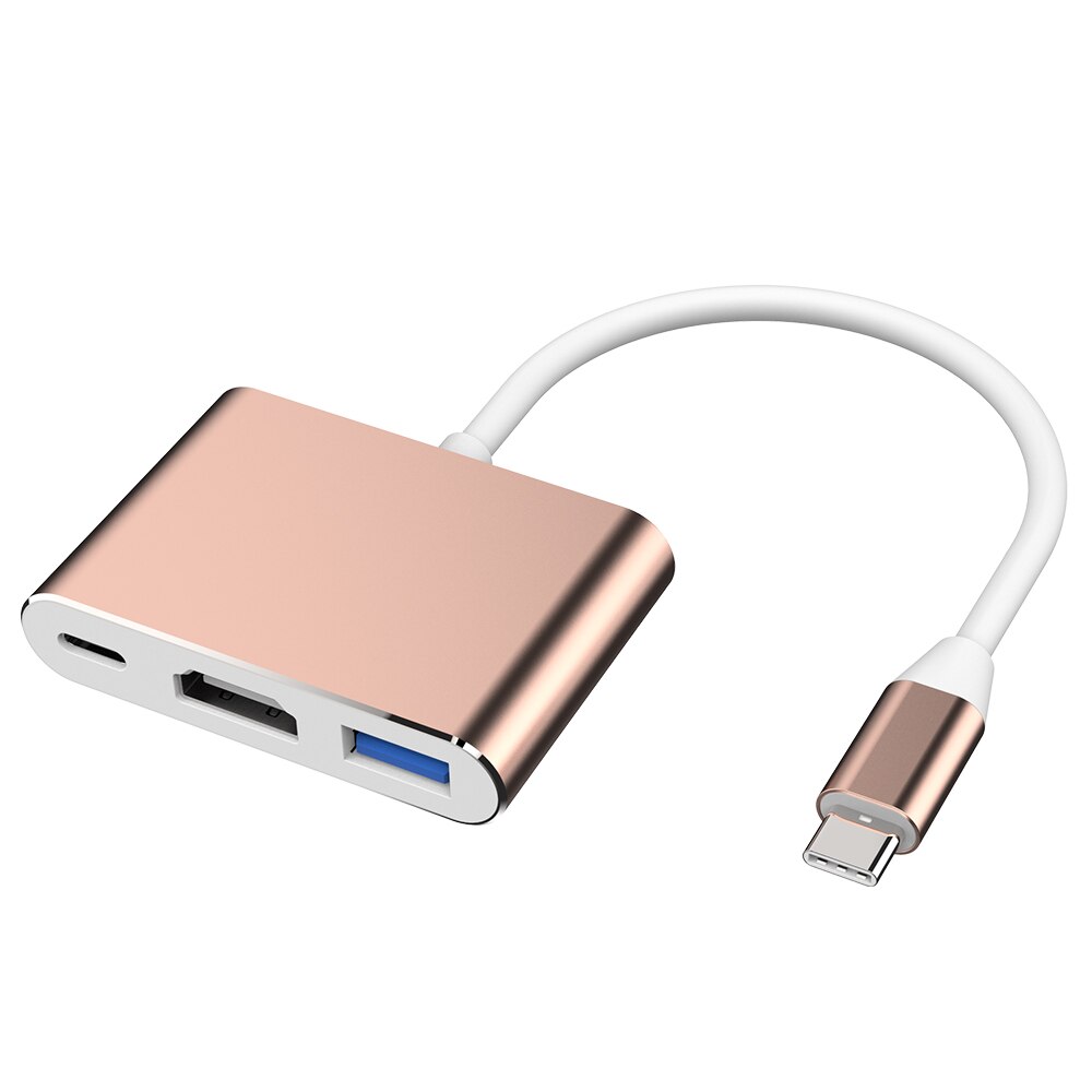 Usb-C To Hdmi 3 In 1 Cable Converter for Iphone Samsung Huawei Apple Universal Mac Ns Usb 3.1 Type C To Hdmi 4K Adapter Cable: Gold