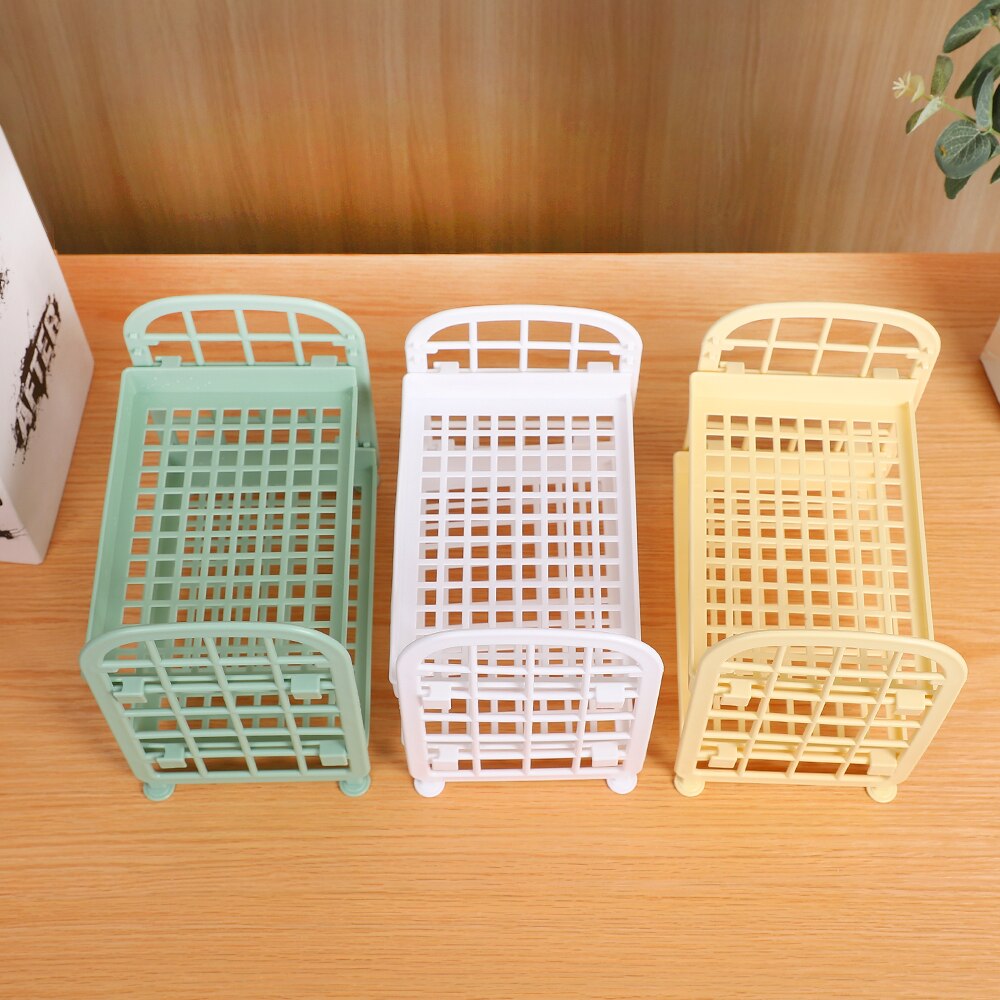 JIANWU Simple Double Layer Plastic Storage Shelf Removable Desktop Storage Manage Journal Sundries Storage Box for Stationery