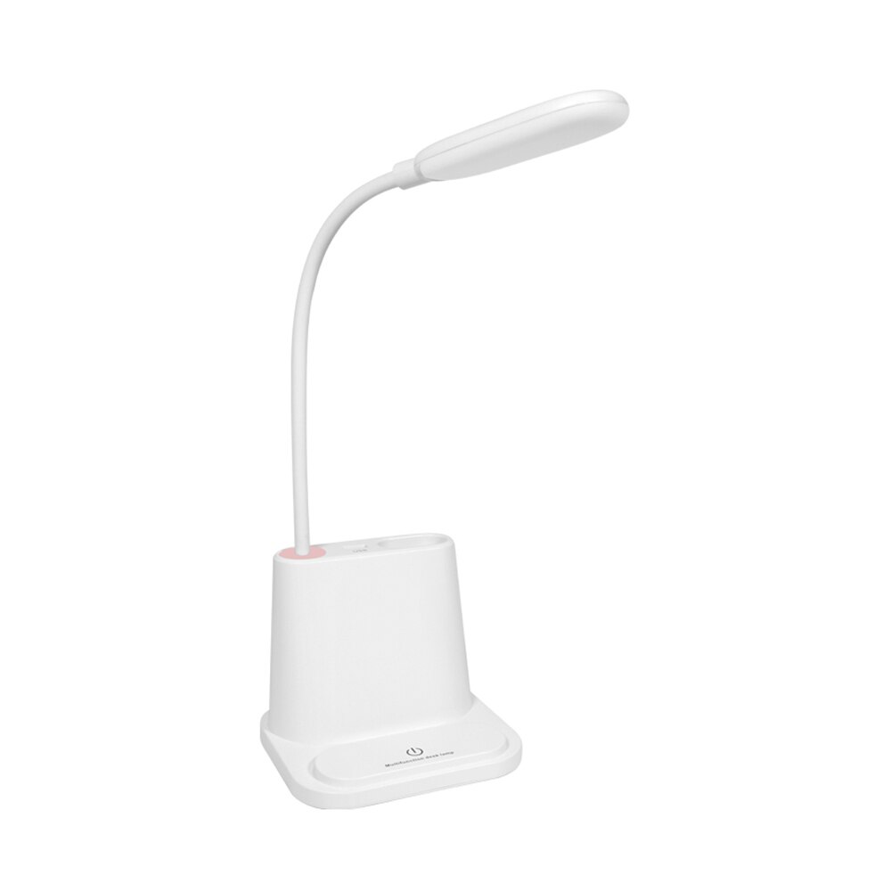 Lampe de bureau à led avec chargeur usb, veilleuse, réveil, thermomètre, calendrier, variateur à 3- niveaux, lampe de table avec porte-stylo et ventilateur: Blanc c