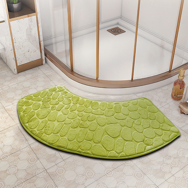 3D Non Slip Bathroom Velvet Mat Cobblestone Embossed Bath Mat Absorbent Doormat Carpet Door Floor Mat Machine Wash Dry Quickly: green