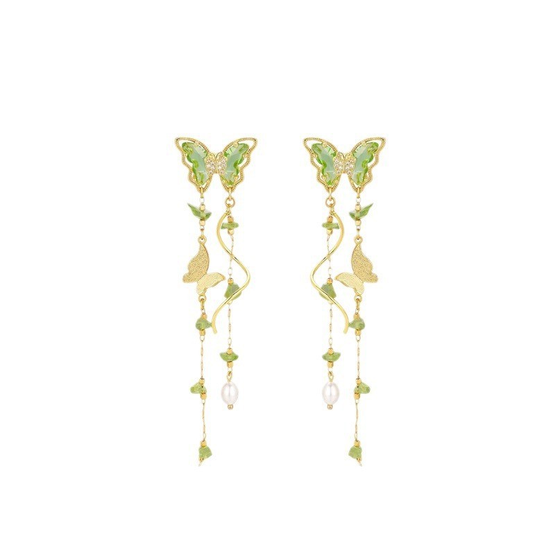 Boucles d'oreilles à pampilles papillon pour femmes, Style forêt, longues fleurs douces, tempérament Super féerique, décorations exquises