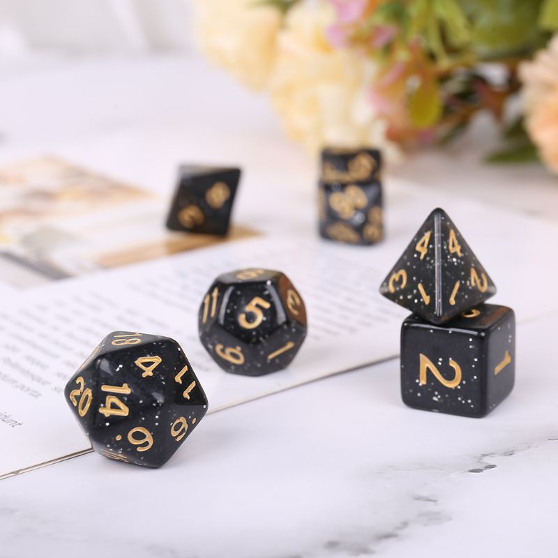 7pcs/set Acrylic Polyhedral Dice for TRPG Board Game DND D4-D20 Party Game Black Dice