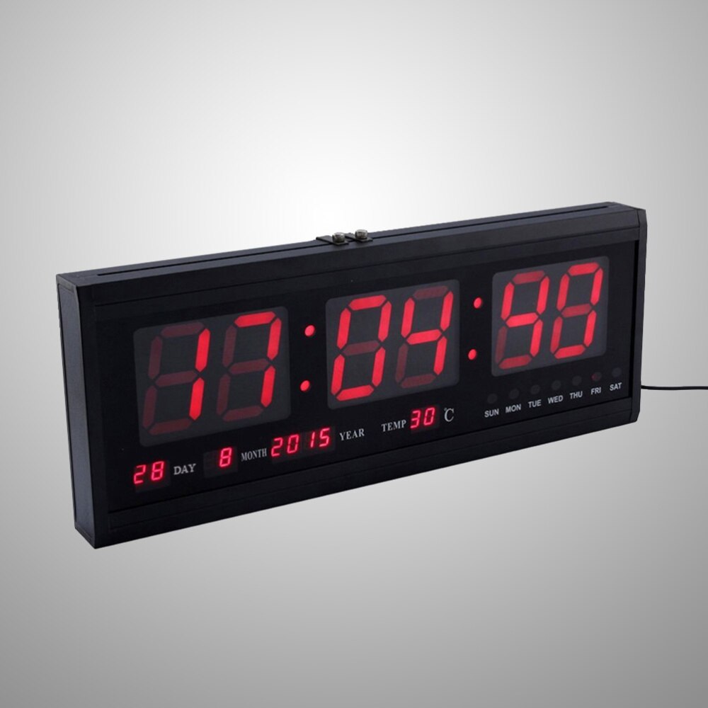 18.9'' Large LED Calendar Wall Clock with Date Indoor Temperature for Living Room Office Conference Room Bedroom (Red Word)