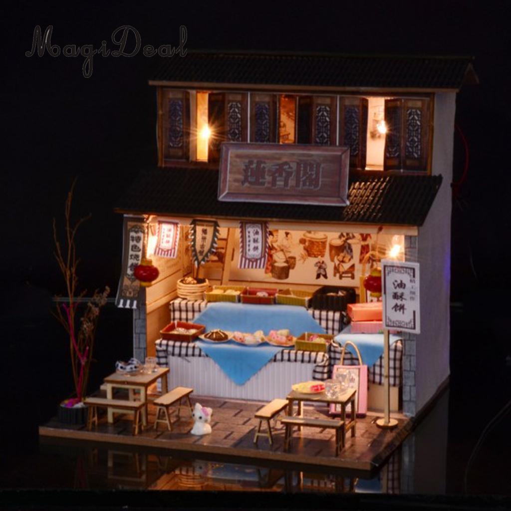 1/24 DIY Dollhouse Miniature Kit with Furniture, Light - Archaic Chinese Snack Shop