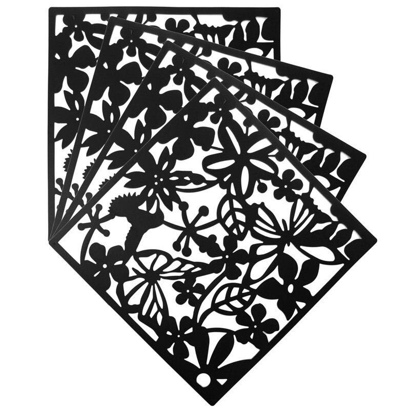 4pcs Divider Panel Butterfly Bird Flower Hanging Screen Partition Divider Panel Screen For Home Decorating Bedroom Dining Study: Black
