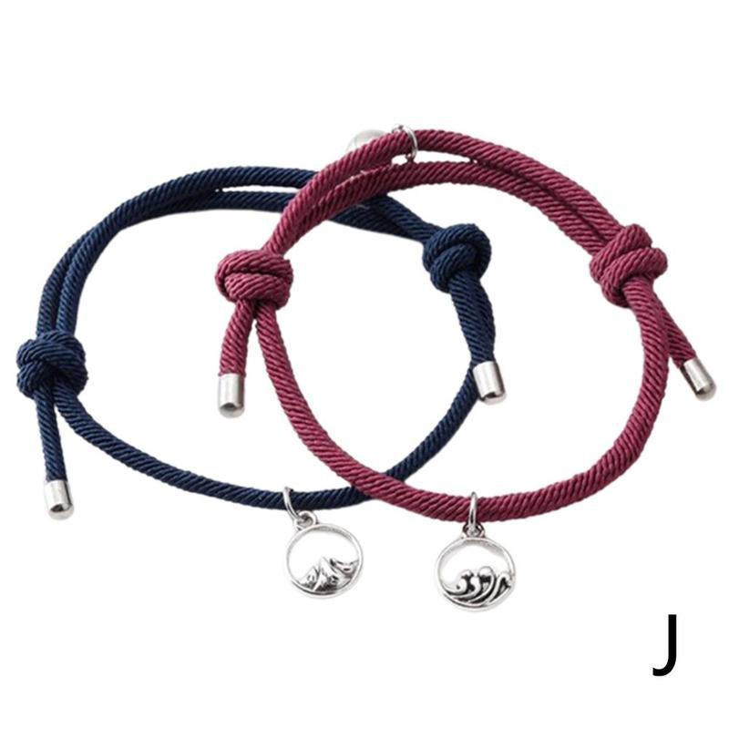 2 pièces/ensemble jumelé Bracelets fermoir magnétique Couple Bracelet réglable tressé corde Couple Bracelet bijoux: J