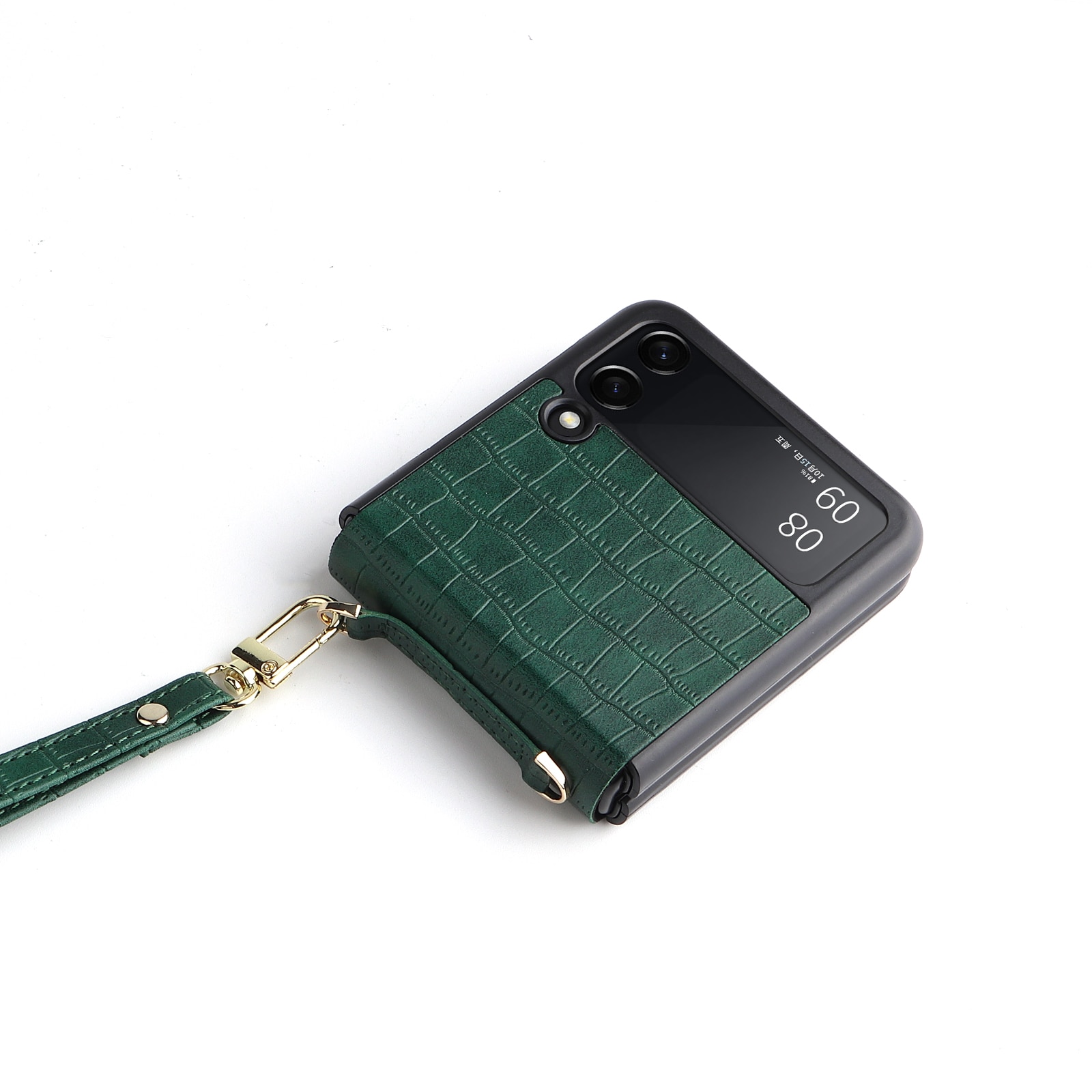 Pu Leather Hand Strap Anti-Val Telefoon Case Voor Samsung Galaxy Z Flip 3 5G SM-F711B Bescherming Terug cover Met Lanyard: green