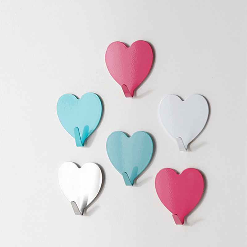 Self-Adhesive Hook Punch-Free Color Love Stainless Steel Strong Wall-Mounted Wall Hanging Kitchen Bathroom Storage Box Hook