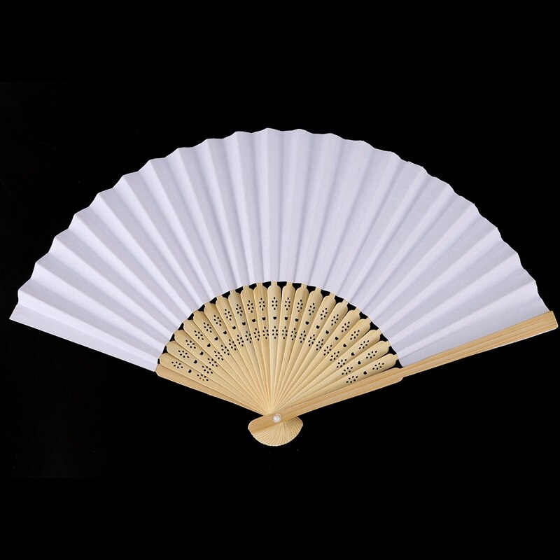 100 Pcs Wit Vouwen Elegante Papier Hand Fan Bruiloft Gunsten 21Cm (Wit)