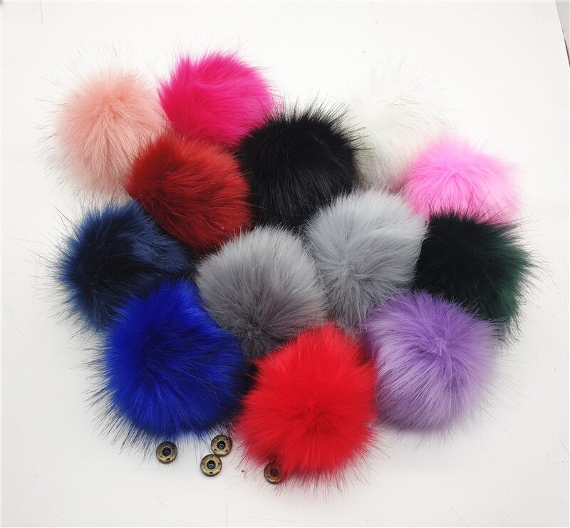 Boule en fausse fourrure colorée pour bonnets 12cm, pompon en fourrure artificielle pour bonnet, sac pour chaussures avec bouton-pression