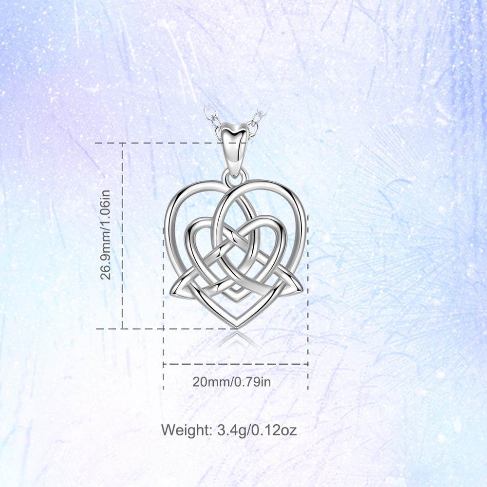 EUDORA 925 Sterling Silver Celtic knot Pendant Fine love Knot Heart Necklace good luck fine Jewelry For Lady girl D211