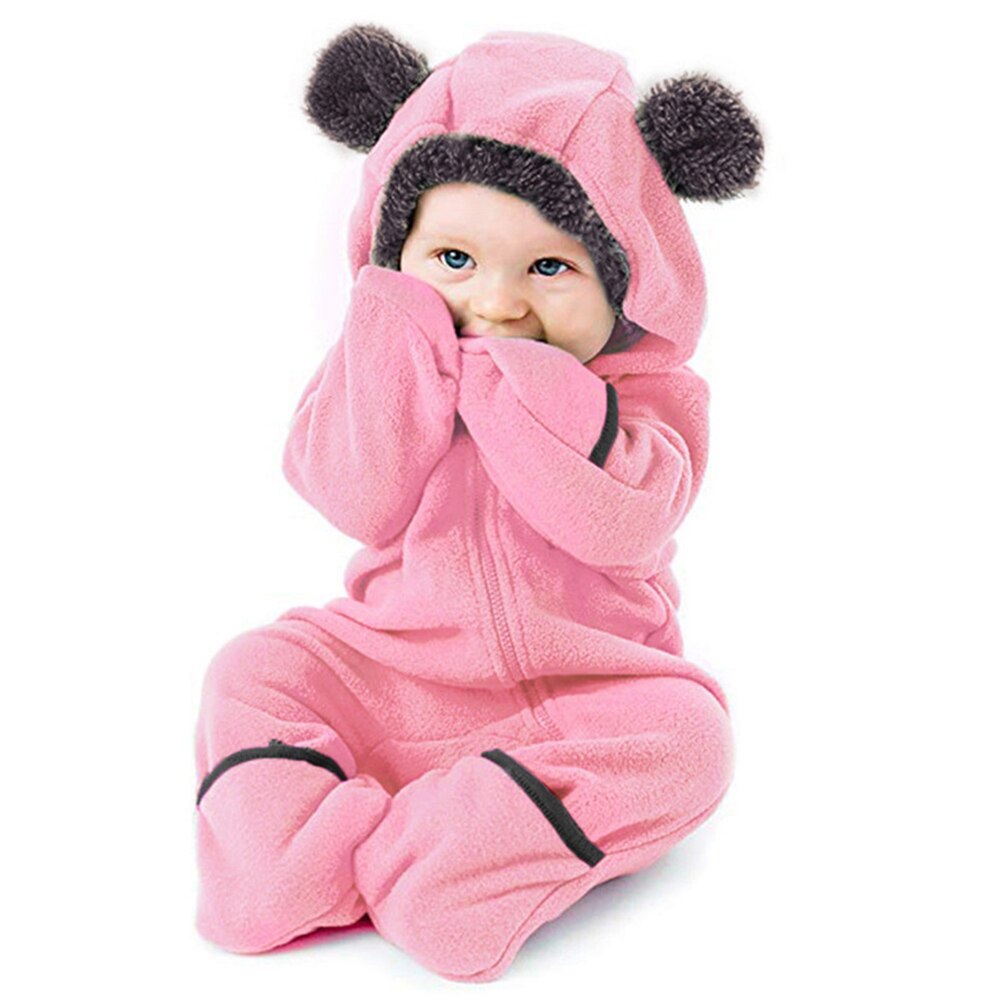 Mode Jongens Meisjes Hooded Rompertjes Winter Baby Warm Thicken Lange Mouwen Schuine Rits Cartoon Beer Hooded Jumpsuit Outfits: Default Title