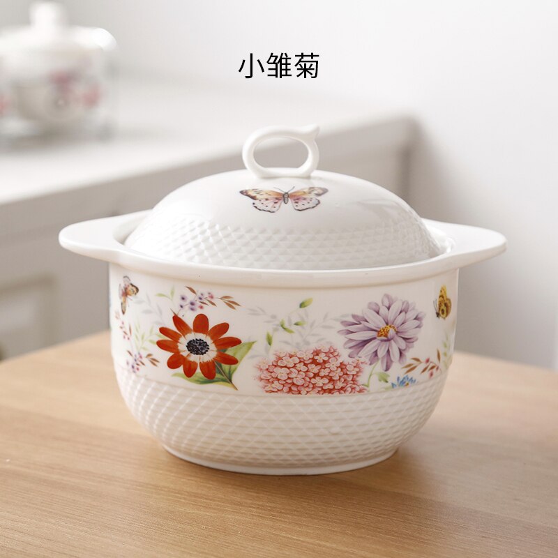 Japansk suppeskål med låg keramiske dobbelte ører stor nudelskål pot kinesisk husholdnings mikrobølgeovn terrin: 5