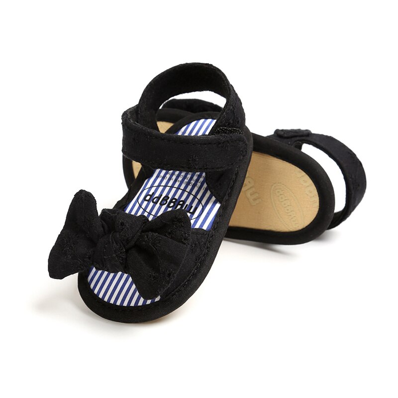 Pasgeboren Baby Girl Crib Schoenen Geborduurde Strik Open Teen Antislip Zachte Zool Platte Schoenen Casual Lichtgewicht Schoenen: Black / 11