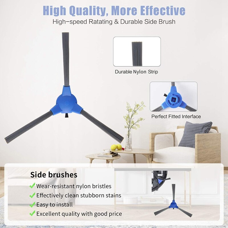 8Pcs Replacement Side Brushes for Coredy R300 R550(R500+) R650 R700 R3500, GOOVI 1600PA, Bagotte BG600, IMartine 1600PA