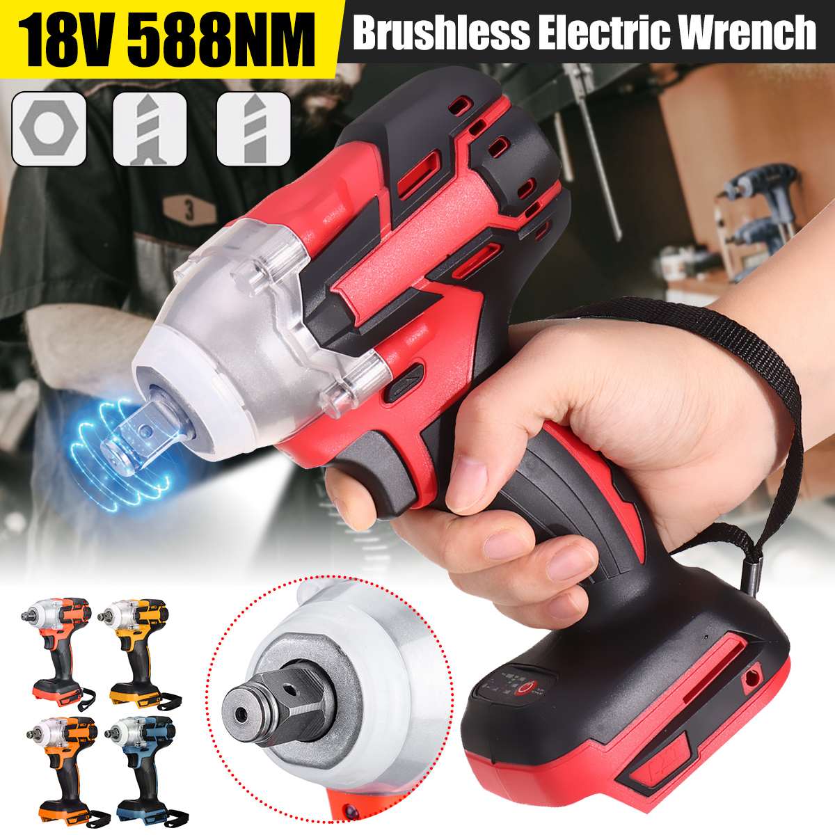 18V Electric Impact Wrench Driver 588Nm Cordless Brushless Wrench Screwdriver 1/2 Rechargeable Socket Wrench for Makita Battery