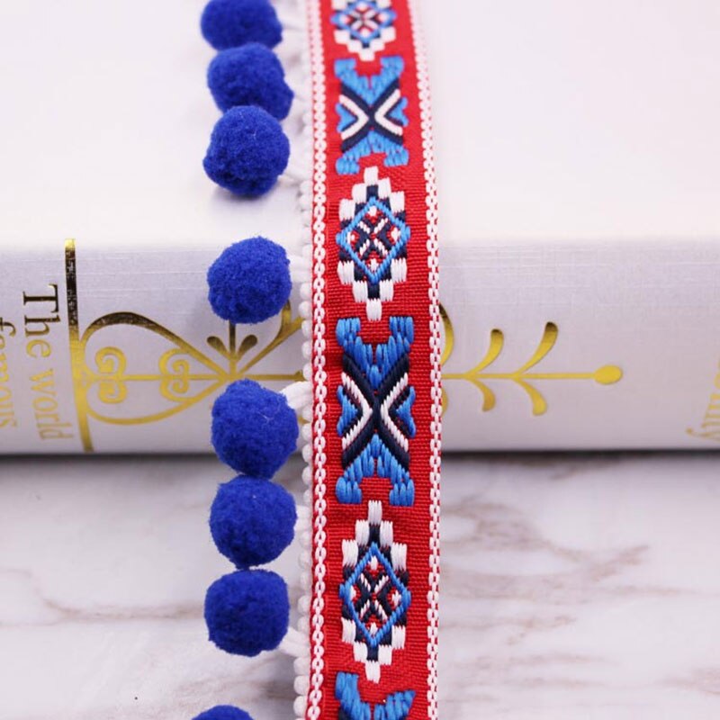 Pompón con flecos para decoración de cortinas, borlas de tela, adornos de encaje con flecos, accesorios de costura DIY, 1 yardas/lote: red