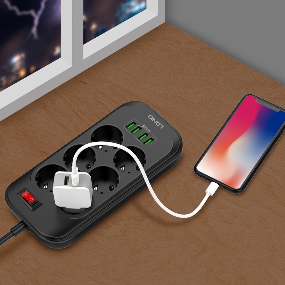 Ldnio 4 usb telefonlader flere stikkontakter 6 eu stikkontakter lader til hjem/restaurant som lader mobiltelefon