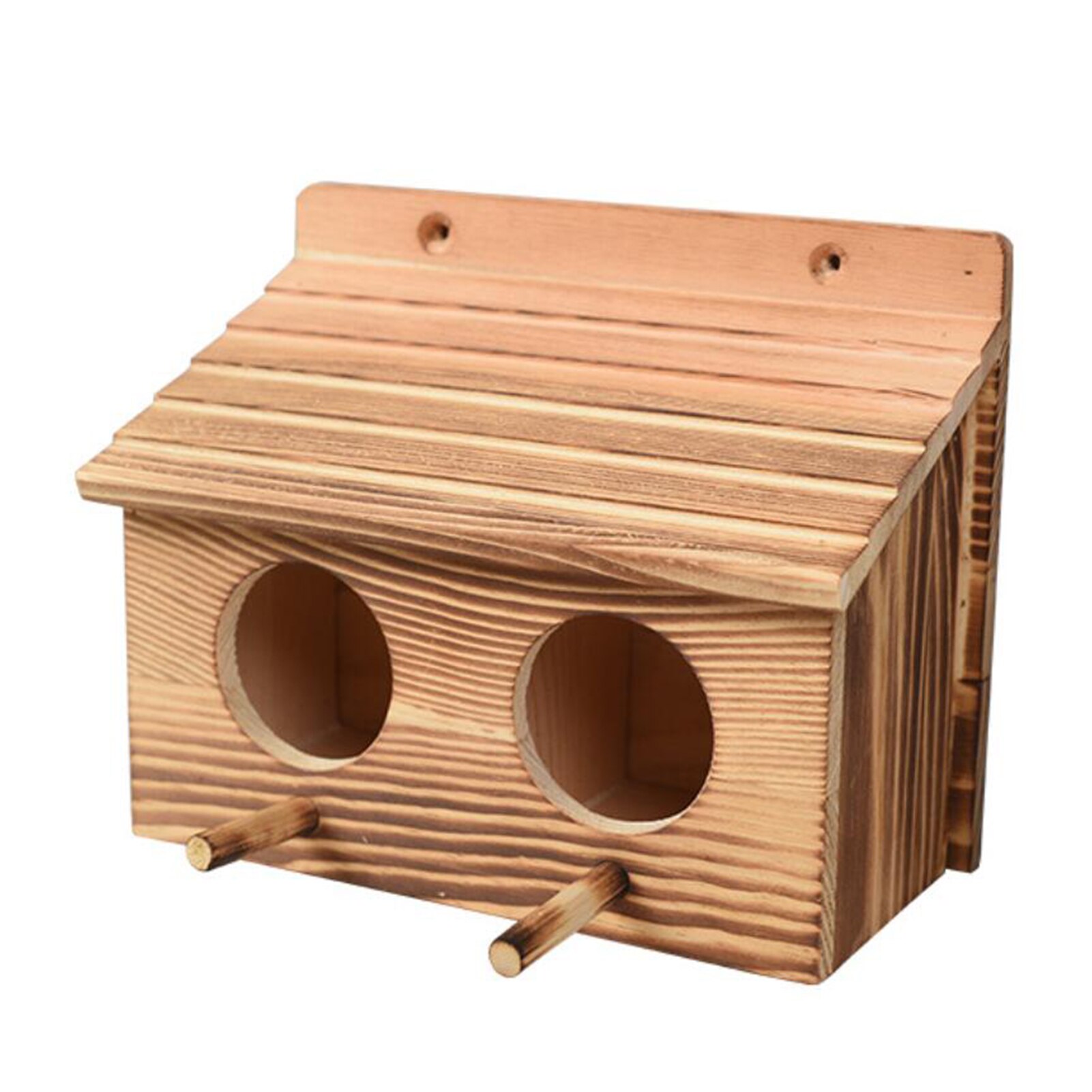 Solid Wood Bird House Double-room Wooden Nesting Cage Hut Outdoor Solid Wood Birdcage Bird Shelter: Default Title