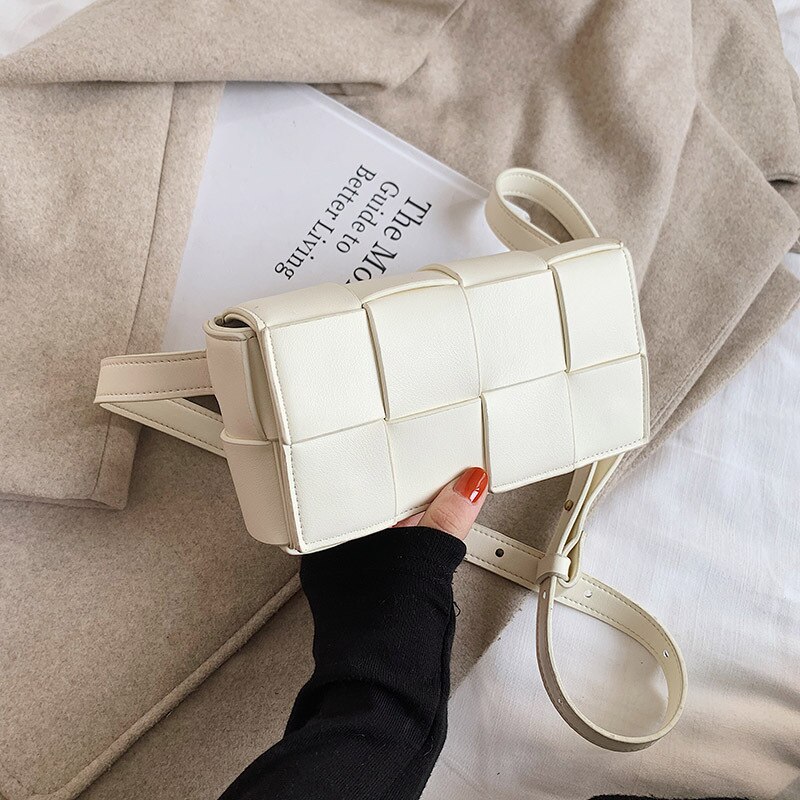 Stijl Vrouwen Effen Kleur Schoudertas Pu Lederen Crossbody Tassen Kleine Vierkante Flap Reistas Vrouwelijke Eenvoudige Bakken: WHITE