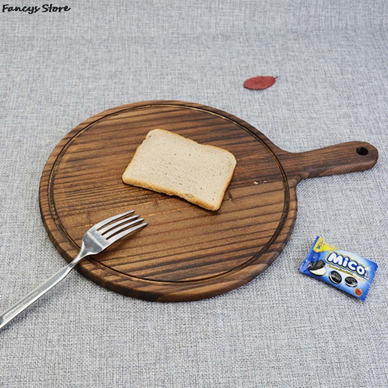 Multi-Size Houten Ronde Lade Barbecue Westerse Steak Plaat Massief Houten Pizza Plaat-Brandende Kleur Dessert Diner Plaat servies