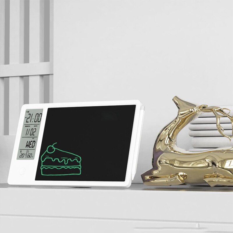 Clock Calendar LCD Writing Tablet Electronic Digital Graphic Drawing Weather Pad Temperature Humidity Display