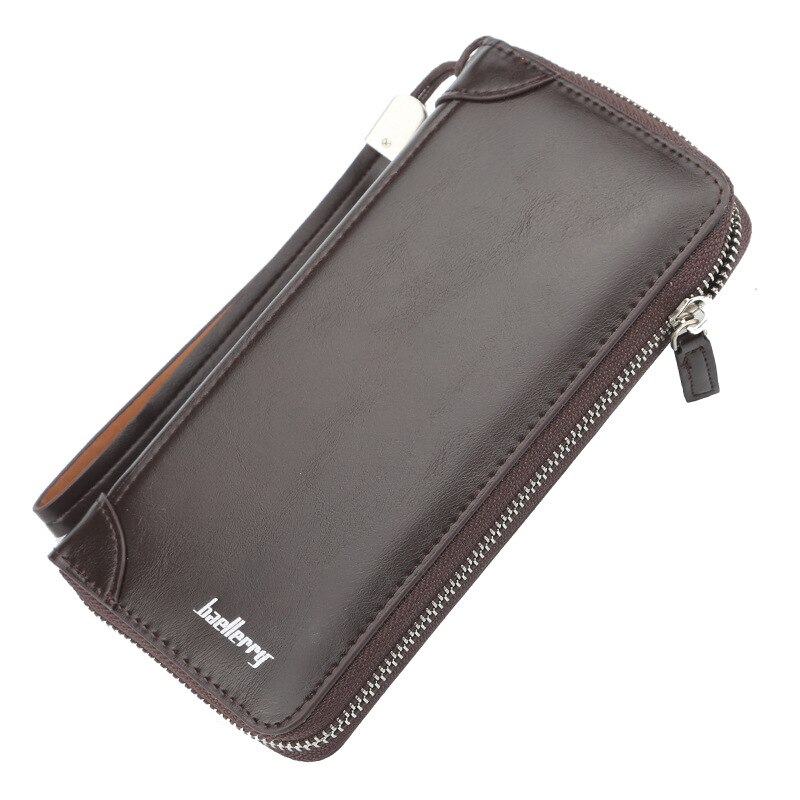Baellery portefeuille hommes longs portefeuilles en cuir fermeture éclair hommes portefeuille mâle pochette porte-carte décontracté téléphone argent sac à main: Dard Coffee