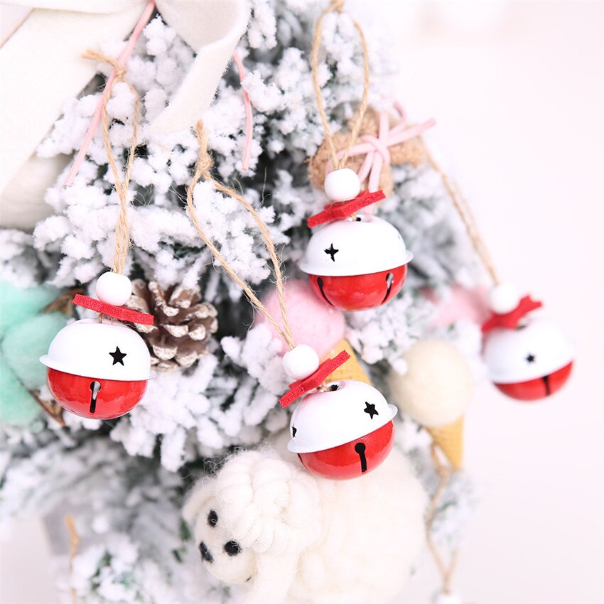 10 Uds cascabeles rojos y blancos adornos colgantes de árbol de Navidad campanas de Metal decoración de Navidad colgante de campana de Color DIY manualidades