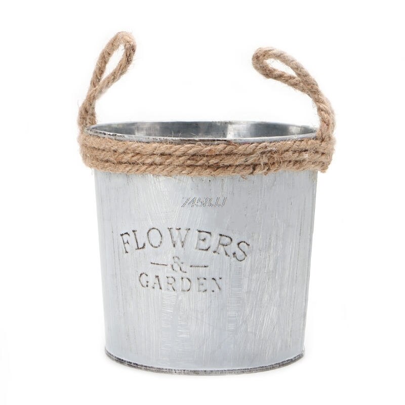 Vintage galvaniserad metall järn blomma trädgård shabby vas kruka fat planter dekor skrivbordet blommor vas för heminredning: 1