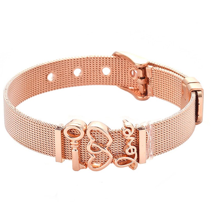 Mesh Bracelets Slide Crystal Love Heart Charms Fine Bracelet Stainless Steel Bracelet for Woman Valentine's Day Jewelry: ST011