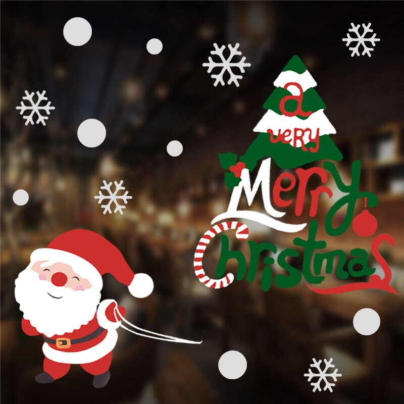Multiple styles Christmas Snowflake Window Sticker Christmas Tree Santa Wall Sticker For Xams Shopping Mall Window Home Ornament